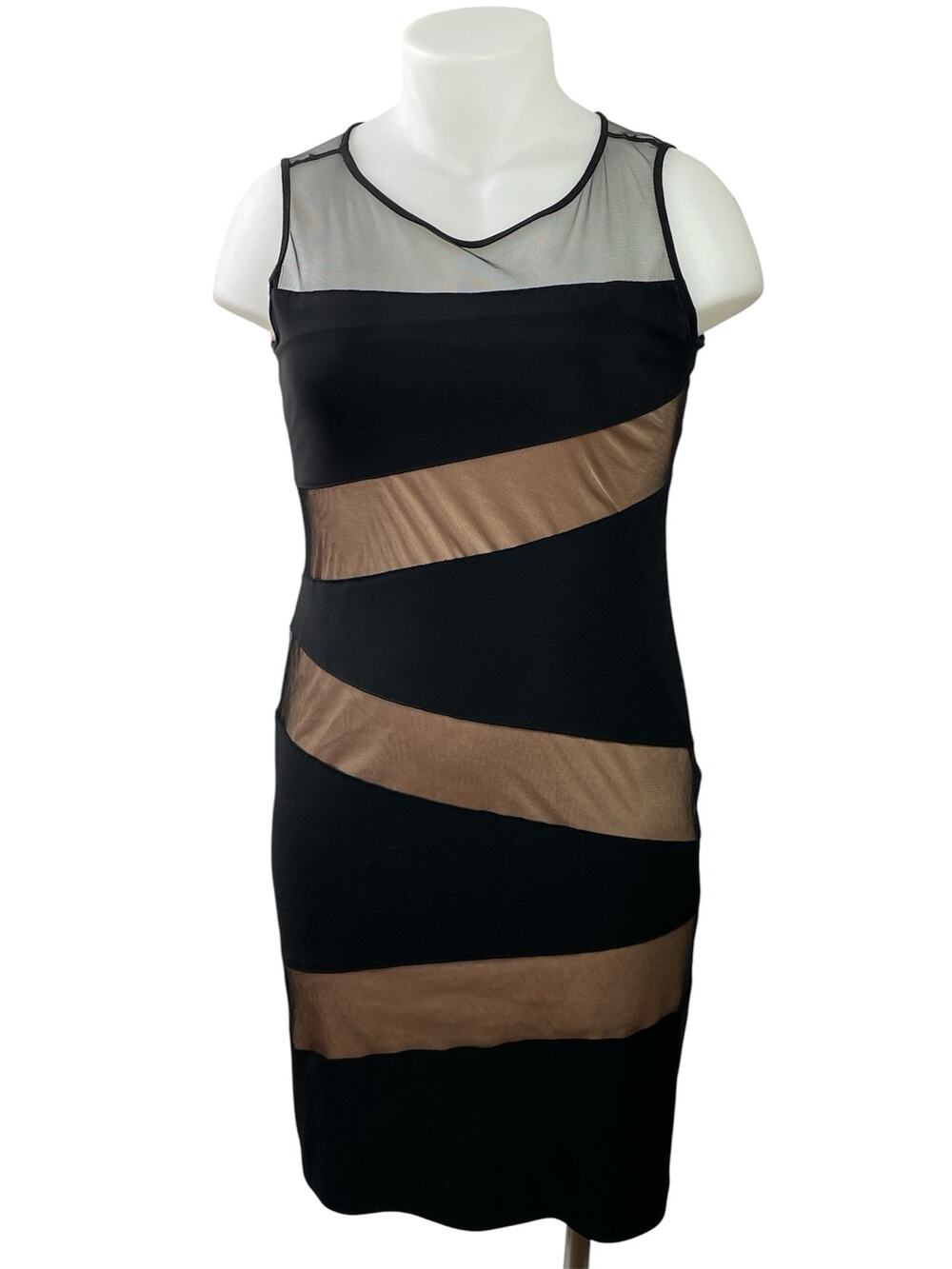 R&M Richards Womens Black Nude Sleeveless Mesh Sheer Mini Sheath Dress Size 12P